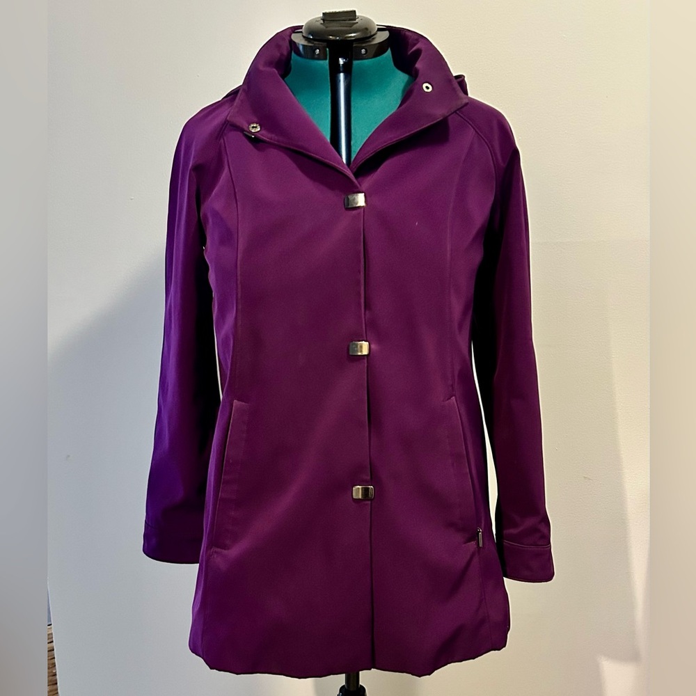 Jones New York Plum Rain Jacket Women’s M Water Resistant Snap Front Coat